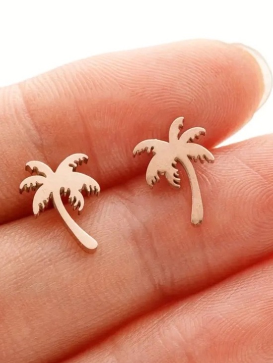 Jewelry - Palm Tree Rose Gold Toned Stud Earrings
